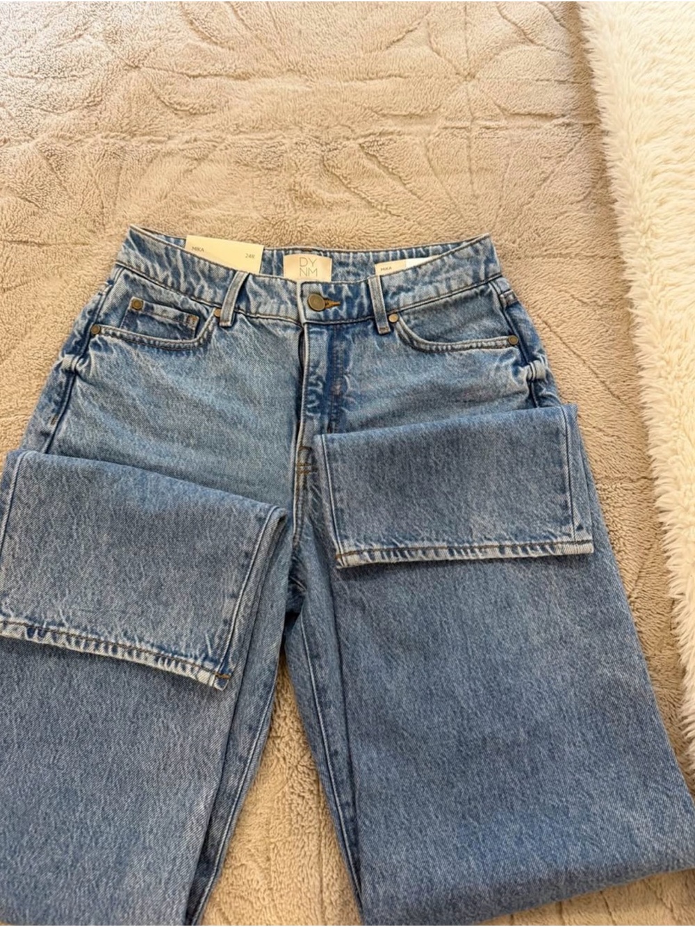 Dynamite Light Blue Straight Leg Jeans with Patch Pockets